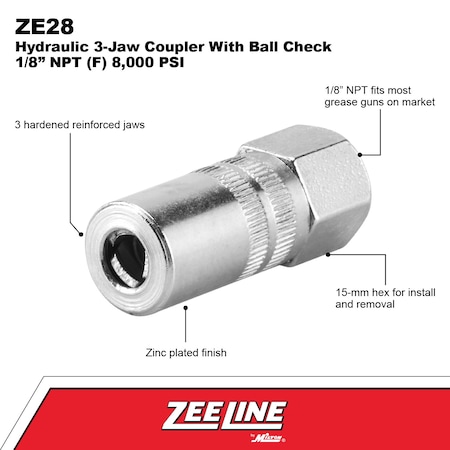 Zeeline Hydraulic 3Jaw Coupler wBall Check ZE28