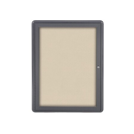 Ghent Ovation 1 Door Enclosed Fabric Bulletin Board, Gray Frame, 3'H x 2'W, Beige OVG1-F90