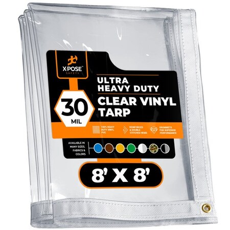 Xpose Safety Heavy Duty Tarp, 8 ft x 8 ft, 30 Mil, Clear, Vinyl CVT30-88