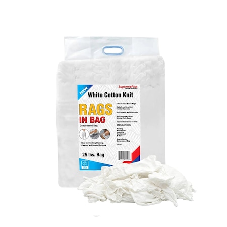 Supremeplus New White Knit T-Shirt Cleaning Rags, 25 lbs. Bag SP-4575