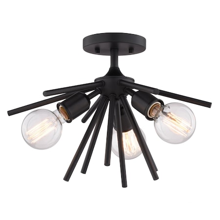 Vaxcel Estelle 3-Light 17 in W Matte Black Mid-Century Modern Sputnik Semi Flush Ceiling Fixture C0249R