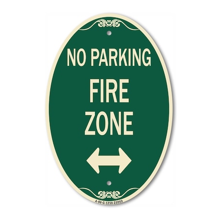 Signmission Fire Zone with Bidirectional Arrow, 12 Inch X 18 Inch Architectural Oval, Heavy Gauge Aluminum A-OV-G-1218-23969