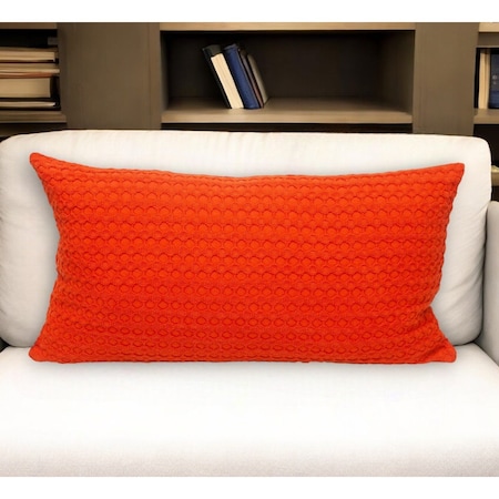 Homeroots 14" X 26" Orange Cotton Lumbar Throw Pillow with Texture 529259