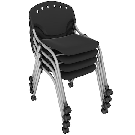 Regency Rico Classroom Training Mobile Stack Chair Armless - Black, 4PK K305-BK-4PK