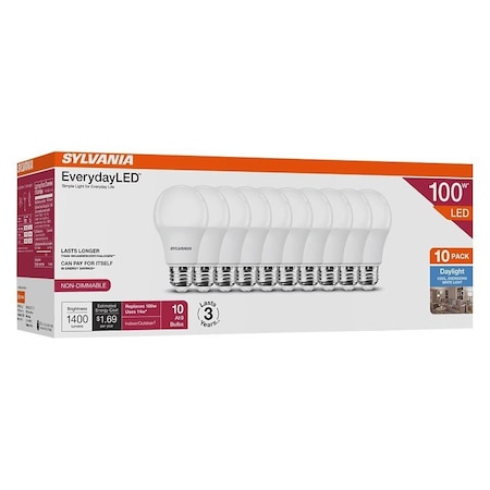 Sylvania LED BULB A19 3Y 5000K DLT 100W, 10PK 42135