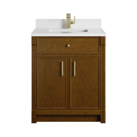 James Martin Vanities Bellshire 30" Sgl Vanity, Honey Oak w/Sgl Hole 3 CM White Zeus Silestone Top and Matching Backsplash 660-V30-HNO-1WZ