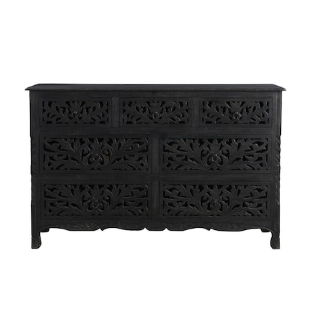 Homeroots 57" Black Solid Wood Seven Drawer Dresser 521236