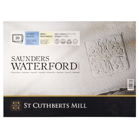St Cuthberts Saunders Waterford Watercolor Block, Cold Pressed, White, 140lb/300gsm, 20 Sheet, 14x10 inch T46330001011D