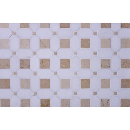 Apollo Tile White Beige 12x12 Thassos, Crema Marfil Polished Floor and Wall Mosaic Tile 5.17 sqft/case, 5PK APLVL88S11A