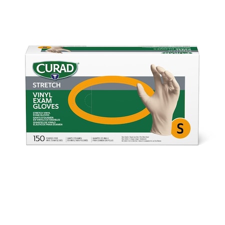Medline For California Only, CURAD Powder-Free Stretch Vinyl Exam Gloves, Size S, 150PK 6CUR9224H