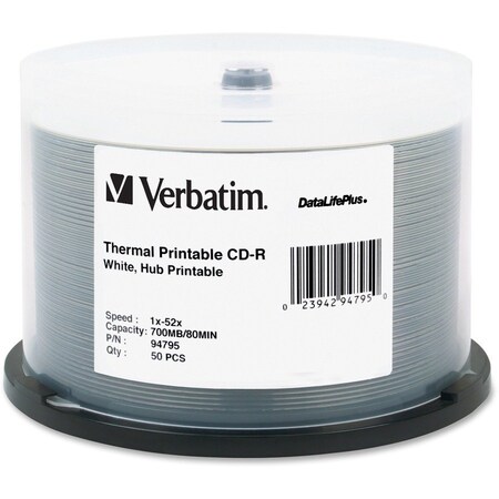 Verbatim Americas Verbatim DataLifePlus 94795 CD Recordable Media - CD-R - 52x - 700 MB - 50 / Pack - White 94795