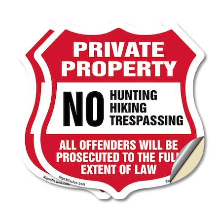Signmission Private Property Shield Sign No Hunting, 18 inch X 18 inch, Vinyl Decal, 2PK SHI-D-2PACK-18-446