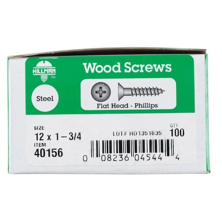 Hillman No. 12 X 1-3/4 in. L Phillips Zinc-Plated Coarse Wood Screws, 100PK 40156