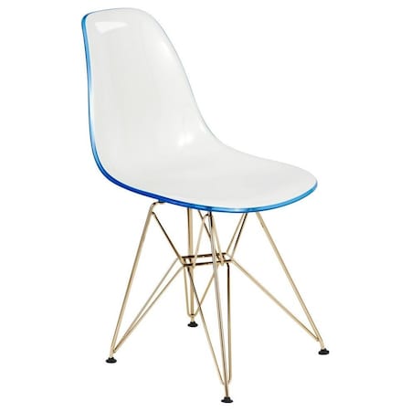 Leisuremod Cresco Molded 2-Tone Eiffel Dining Side Chair with Gold Base, White Blue CR19WBUG