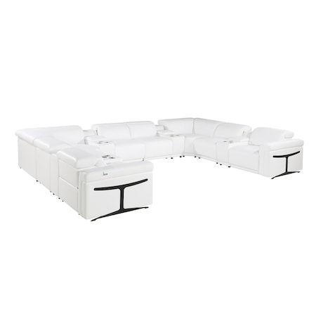 Homeroots White Italian Leather Power Reclining U Shaped Twelve Piece Sectional With Console 634656