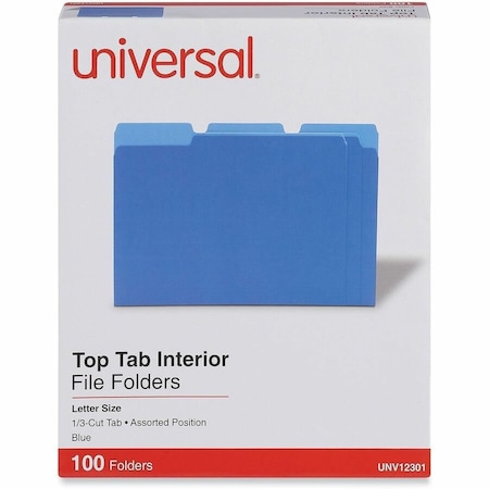 Universal Universal Recycled Interior File Folders, 1/3 Cut Top Tab, Letter, Blue, 100/Box UNV12301***
