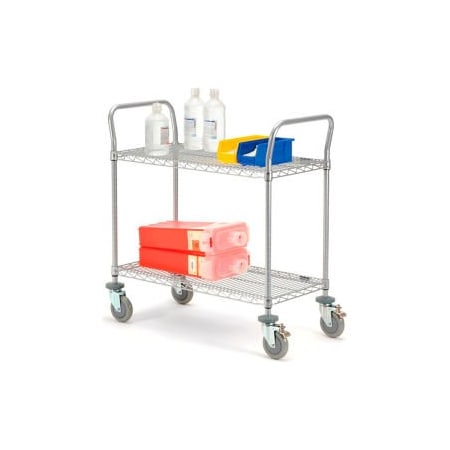 Global Equipment Nexel Utility Cart, 2 Shelf, Nexelate , 36"L x 21"W x 39"H, Polyurethane Brake Casters 2136P2EPB