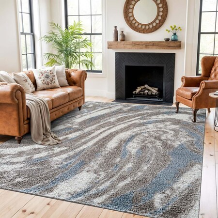 World Rug Gallery Marble Swirl Shag Area Rug 7 ft 10 in x 10 ft Blue WR131BLUE8X10