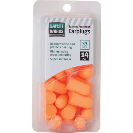 Safety Works Professional Foam Disposable NRR 33 dB Hi-Visibility Ear Plugs, 14-Pair SW21120