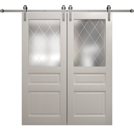 Sartodoors Modern Double Barn Door 72 x 80 inches, Ego 5011 Painted White Oak, 13FT Silver Rail Track Set, S EGO5011DB-S-PWO-72