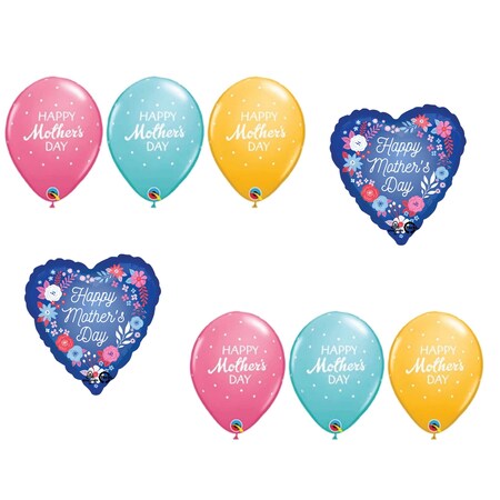 Loonballoon Mother's Day Theme Balloon Set, Standard Size Mother's Day Blue Artful Florals Balloon LB-87765