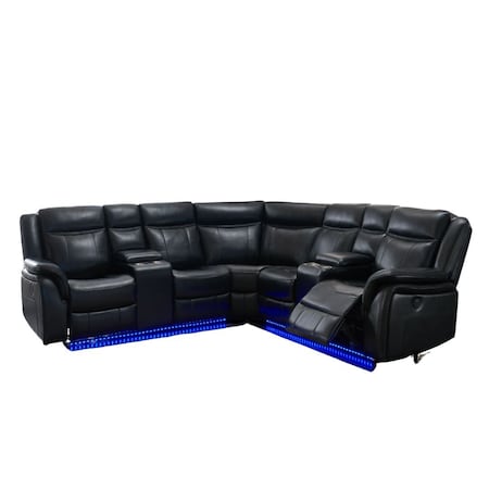 Homeroots Black Polyester Blend Power Reclining L Shaped Three Piece Corner Sectional With Console 383800