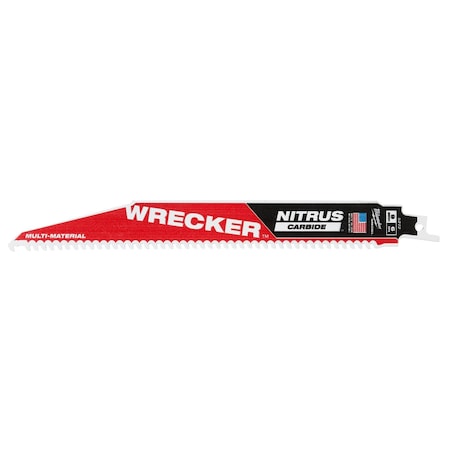 Milwaukee Tool 9 in. 6 TPI SAWZALL THE WRECKER with NITRUS CARBIDE Multi-Material Reciprocating Saw Blade (1 pk) 48-00-5272
