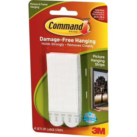 Command Picture Hanging Strip, 4 lb/set, Foam, White, 3.625 in L x 0.5 in W x 0.1 in D, 4/PK, 4PK 17206