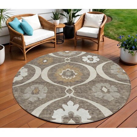 Homeroots 8' Brown Beige And Taupe Round Medallion Washable Indoor Outdoor Area Rug 589598
