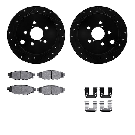 Dynamic Friction Co DFC Brake Rotor - Dimpled & Slotted - Black w/5000 Brake Pads & HW Kit 8512-13043