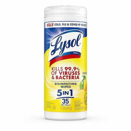 Lysol Disinfecting Wipes, 1-Ply, 7 x 7.25, Lemon and Lime Blossom, White, 35 Wipes/Canister, PK12 19200-81145