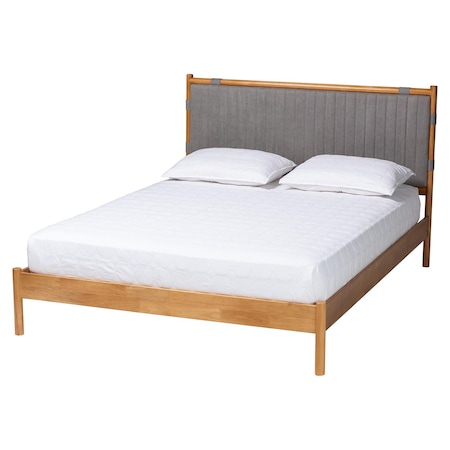Baxton Studio Jaiana Mid-Century Grey Fabric and Oak Brown Wood Queen Size Bed 250-13648-ZORO