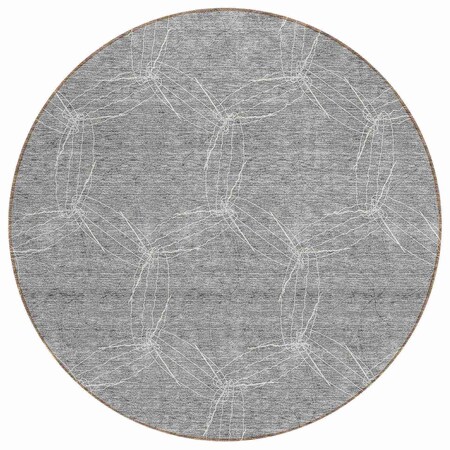 Homeroots 8' Gray And Ivory Round Geometric Washable Indoor Outdoor Area Rug 614073