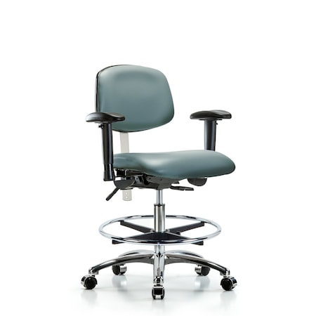 Blue Ridge Ergonomics Vinyl Clean Room Chair, Adjustable Arms BR-NCR-VMBCH-CR-T0-A1-CF-CC-8822