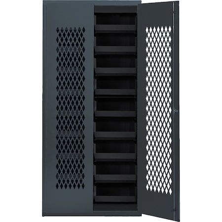 Quantum Storage Systems SPECIALTY CABINET W/18 BLACK BINS MESH-250BK