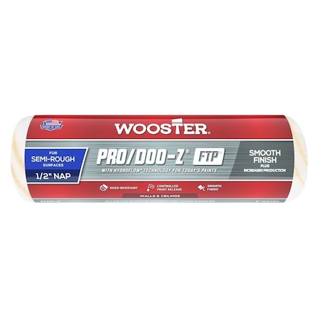 Wooster Roller Cover, White, 1/2 in Thick Nap, Fabric Cover, 9 in L RR667-9