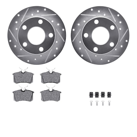 Dynamic Friction Co DFC Rotors-Drilled & Slotted-Silver w/ EURO 5000 Ceramic Brake Pads Incl Hdw 7612-74012