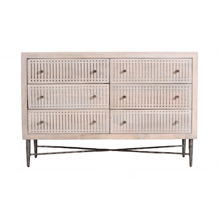 Homeroots 48" Brushed Ivory Solid Wood Six Drawer Double Dresser 489200