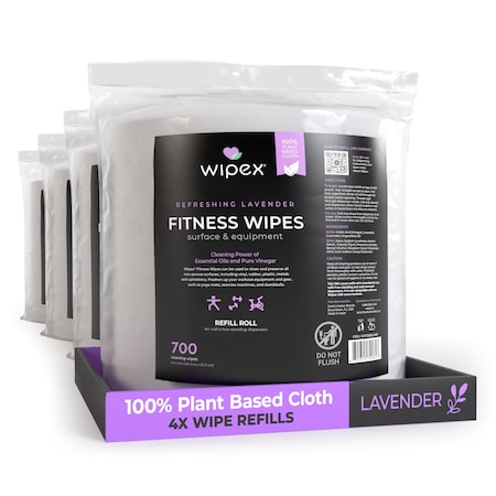 Wipex Plant-Based Lavender Fitness Wipes 700ct Refill Rolls, 2800 Natural Gym Equipment Wipes, 4PK WX72301LARP-4