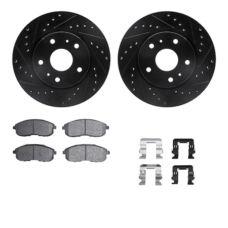 Dynamic Friction Co DFC Rotors-Drilled & Slotted-Black w/ 5000 Advanced Brake Pads Incl Hdw 8512-01005