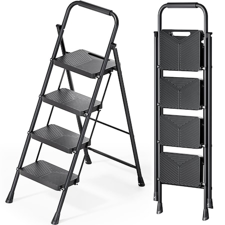 Wrightmaster 4 ft. Metal Lightweight Step Ladder, 9 ft. Reach, with Anti-slip Pedals, 500 lbs. Load Capacity ZOR-WK15B-4-DF