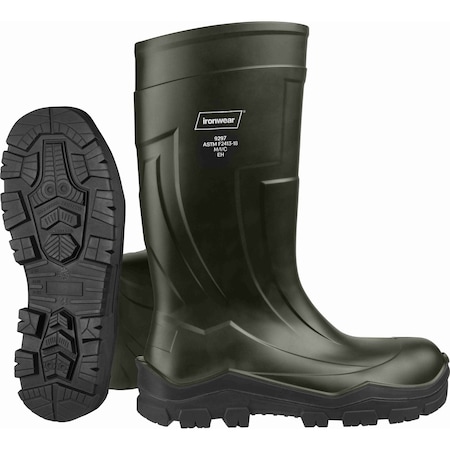 Ironwear 15" Polyurethane Waterproof Rubber Boots with Composite Toe, Green, 07 9297-G-07