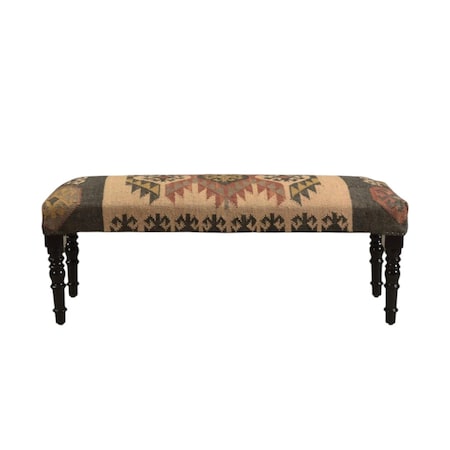 Homeroots 47in Shades of Brown Black Leg Southwest Upholstered Bench 483754