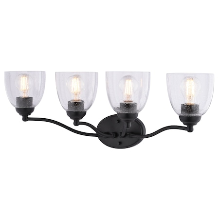 Vaxcel Bellwood 28 in. 4-Light Traditional Black Bathroom Vanity Fixture, Glass Shade W0521