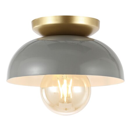 Jonathan Y Paulina 8.5" 1-Light Classic Industrial Iron LED Flush Mount, Gray/Gold Painting JYL1327C