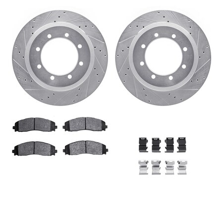 Dynamic Friction Co DFC Brake Rotor - Drilled & Slotted - Silver- Heavy Duty Brake Pad includes Hardware 7412-54100