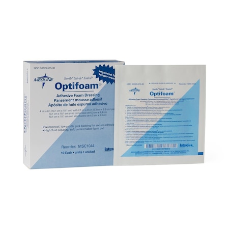 Medline Optifoam Adhesive Foam Wound Dressings, 4in x 4in, 10PK MSC1044Z