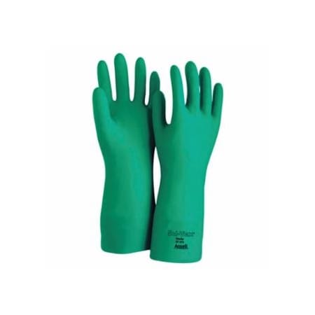 Alphatec Solvex 37-175 Nitrile Gloves, Gauntlet Cuff, Cotton Flock Lined, Size 9, Green, 17 mil, 12PK 012-37-175-9