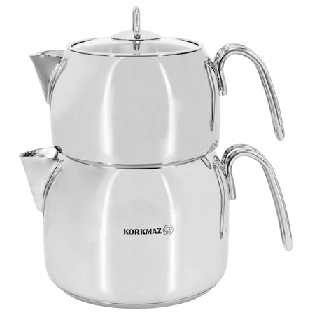 Korkmaz Perla Mega Stainless Steel 1.8 Liter Tea Pot and 3.2 Liter Kettle Set A029