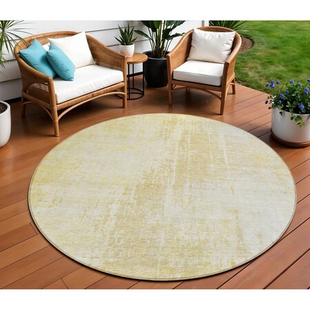 Homeroots 8' Gold Ivory And Beige Round Abstract Washable Indoor Outdoor Area Rug 587280